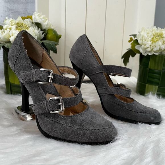 Michael Kors Suede Leather Double Strap Platform High Heel Mary Jane’s Gray 5.5 - Picture 12 of 16